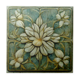 Jugendstil-Blume über die blauen Pastelle Fliese