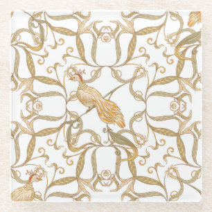 Jugendstil-Blume Vögel Glasuntersetzer
