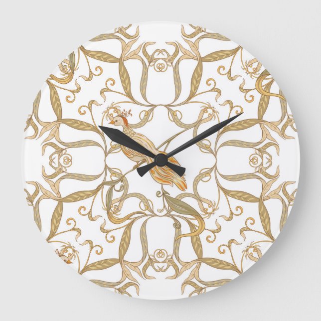 Jugendstil-Blume Vögel Große Wanduhr (Vorderseite)