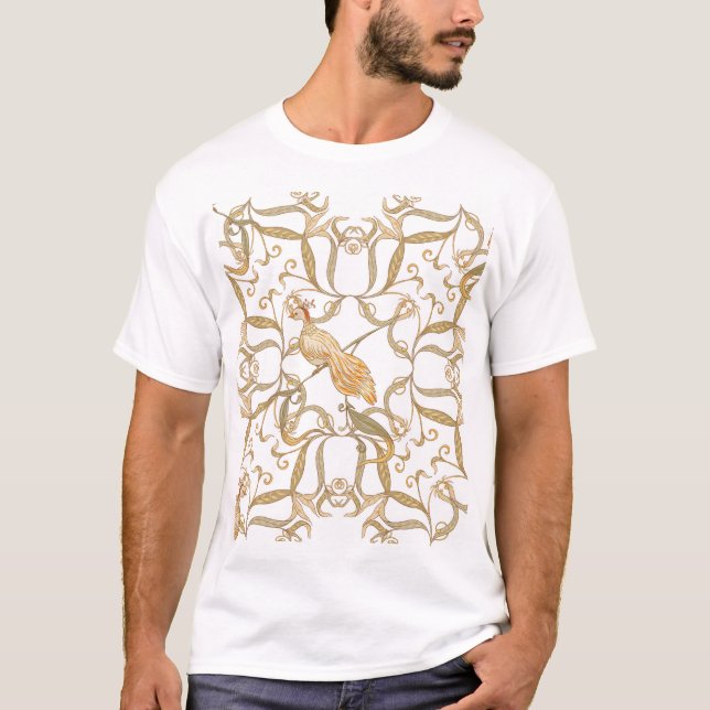 Jugendstil-Blume Vögel T-Shirt (Vorderseite)
