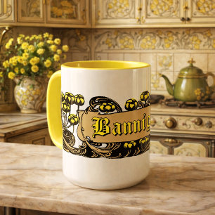 Jugendstil-Blumen-Blattwerk-Kartusche Tasse
