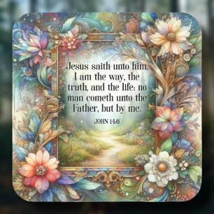 Jugendstil-Blumen-Christen-Aufkleber Johannes 14:6 Quadratischer Aufkleber