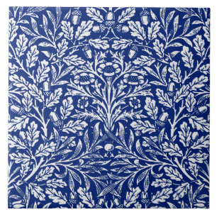 Jugendstil-Blumen-Damaskus, Kobaltblau und Weiß Fliese