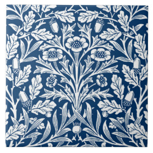 Jugendstil-Blumen-Damaskus, Kobaltblau und Weiß Fliese