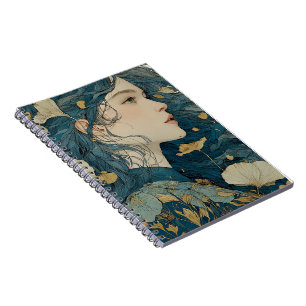 Jugendstil-Blumen-Frau-Spiralblock Notizblock