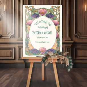 Jugendstil-Blumen-Hochzeits-Willkommensschild Poster