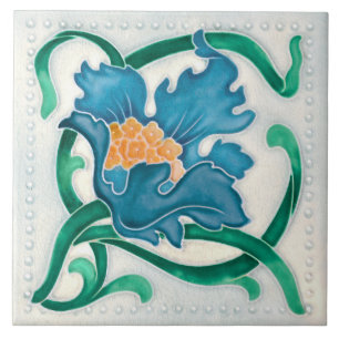 Jugendstil-Blumen-Majolika-Faux-Relief Fliese