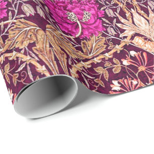 Jugendstil-Blumen, Pflaume, Beige und Tiefpurpur Geschenkpapier
