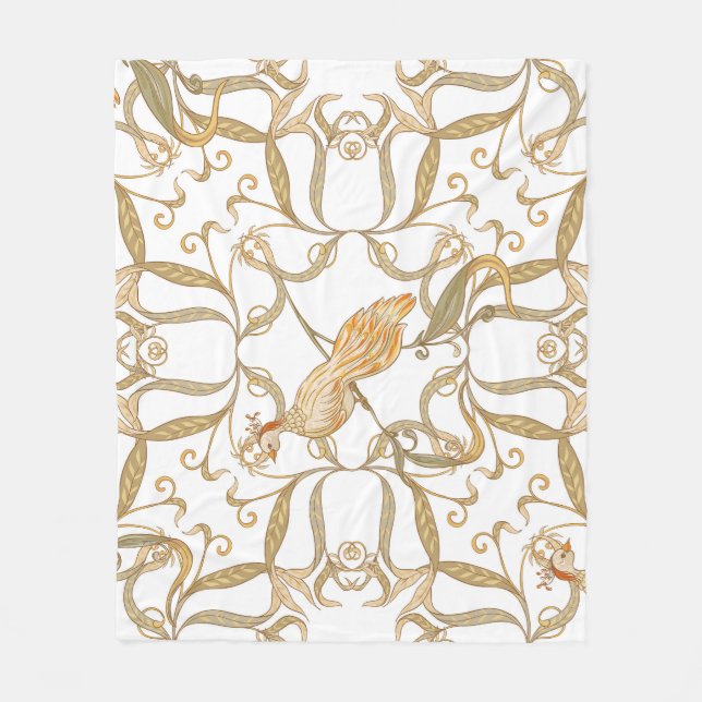 Jugendstil Blumen Vögel Fleecedecke (Vorderseite)