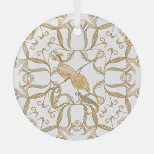 Jugendstil Blumen Vögel Ornament Aus Glas