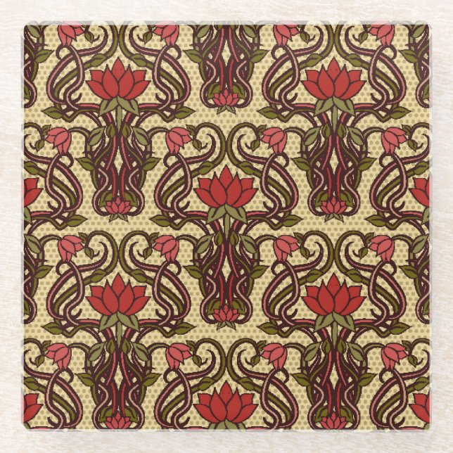 Jugendstil-Blumen-Wallpaper. Glasuntersetzer (Vorderseite)