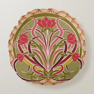 Jugendstil-Blumen-Wallpaper. Rundes Kissen