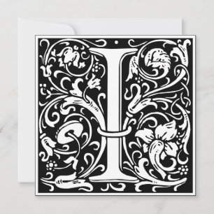 Jugendstil-Blumenalphabet Monogramm Buchstabe I Einladung