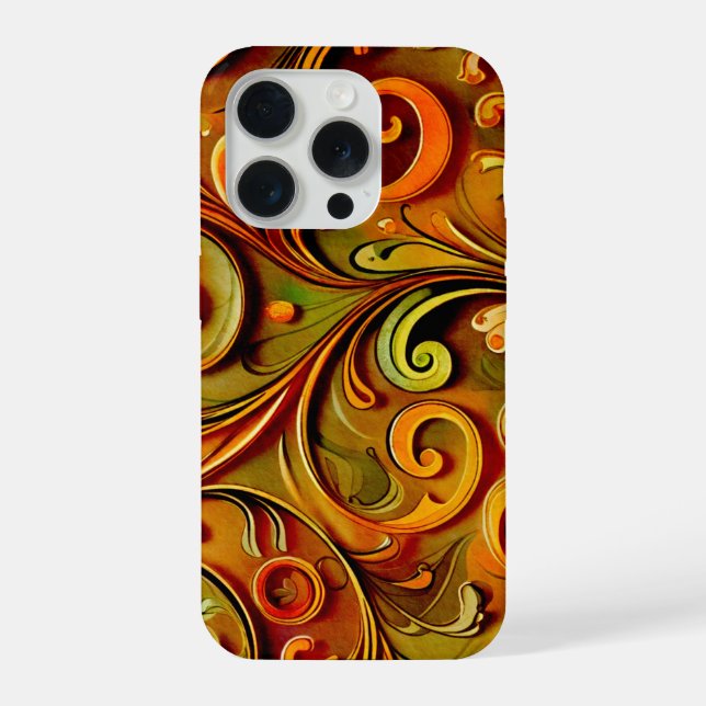 Jugendstil-Blumendesign  iPhone 15 Pro Hülle (Rückseite)