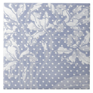 Jugendstil-Blumendesign, weiße Fliesen auf blauem 