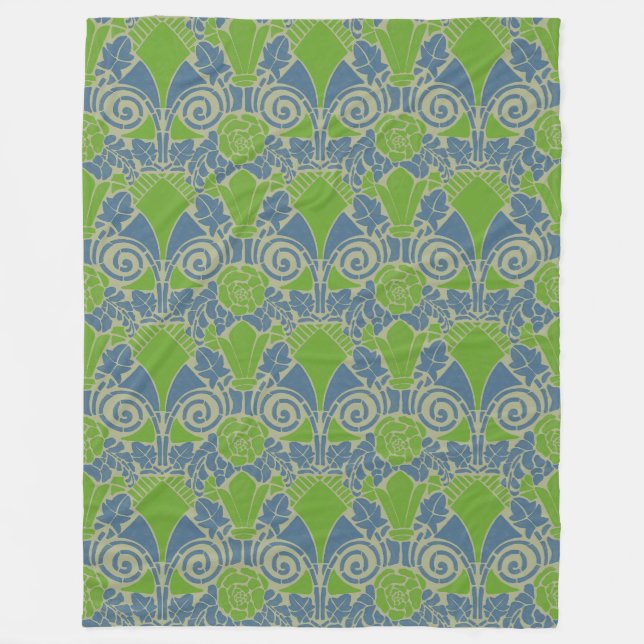 Jugendstil Blumengrün-blaues Rosenmuster Fleecedecke (Vorderseite)