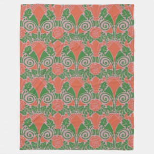 Jugendstil Blumengrün rotes Rosenmuster Fleecedecke