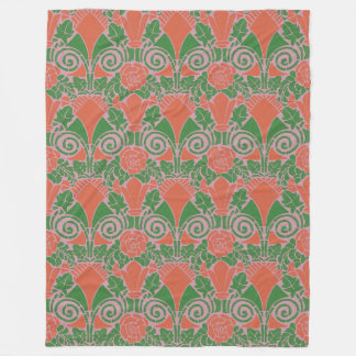 Jugendstil Blumengrün rotes Rosenmuster Fleecedecke