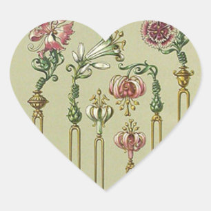 Jugendstil-Blumenhaarspange viktorianisches Juwel  Herz-Aufkleber