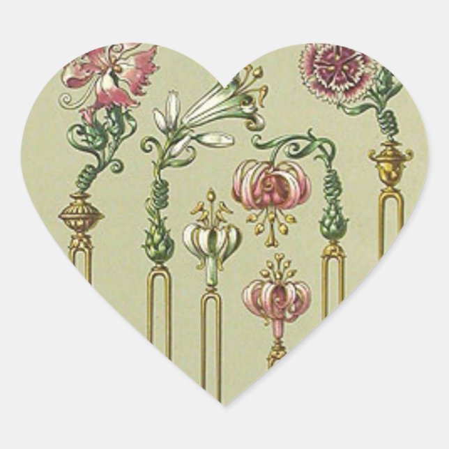 Jugendstil-Blumenhain Viktorianische Juwel Seeking Herz-Aufkleber (Vorderseite)