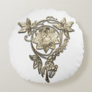 Jugendstil-Blumenjuwel Viktorianisches Gold Rundes Kissen