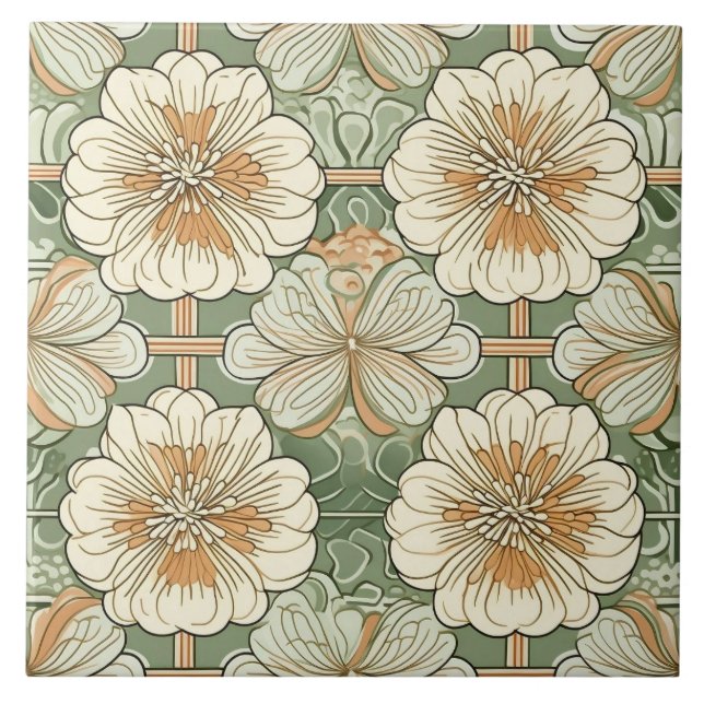 Jugendstil-Blumenmuster  Fliese (Vorderseite)