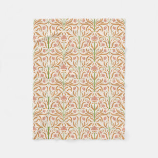 Jugendstil-Blumenmuster in Ocker, Pfirsich und Sal Fleecedecke