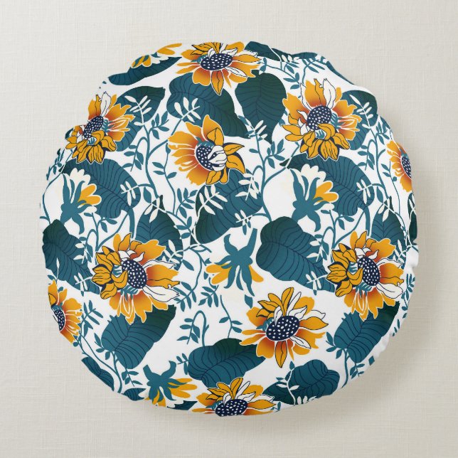Jugendstil, Blumenmuster. Rundes Kissen (Vorderseite)