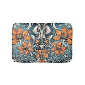 Jugendstil-Blumenmuster Türkis Orange Badematte