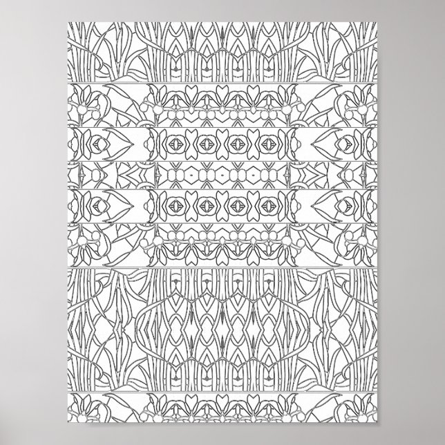 Jugendstil Blumenrand-Muster Malvorlage Poster (Vorne)