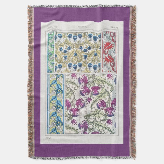 Jugendstil-Blumenstrauß-Blume Textilkunst Decke (Vorderseite Vertikal)