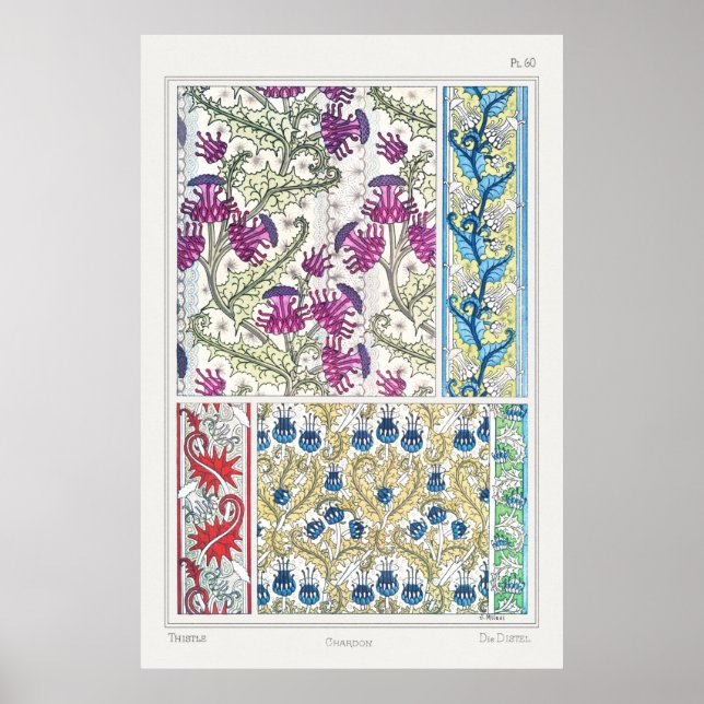 Jugendstil-Blumenstrauß-Blume Textilkunst Poster (Vorne)