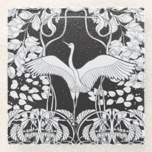 Jugendstil: Blumenvogel-Illustration Glasuntersetzer