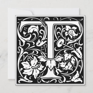 Jugendstil Blumige Alphabet-Monogramm Buchstabe T Einladung