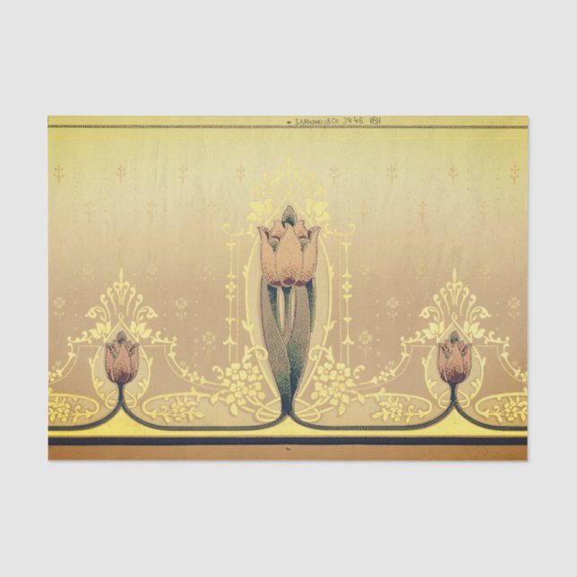 Jugendstil-Blütentuppchen pink und goldfarben eleg Seidenpapier (Vorderseite)