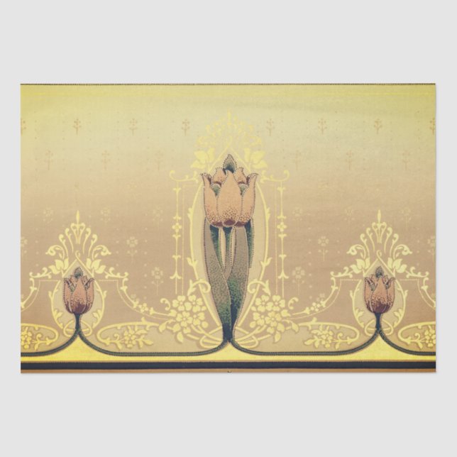 Jugendstil-Blütentuppchen pink und goldfarben eleg Seidenpapier (Vorderseite)