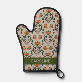 Jugendstil-boho-orange-Blume mit Namen in beige Ofenhandschuh