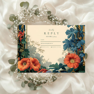 Jugendstil Botanische Hochzeit – Eleganter Rahmen RSVP Karte
