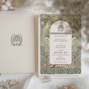 Jugendstil Botanisches Folien-Hochzeitsgold Akzent Folieneinladung