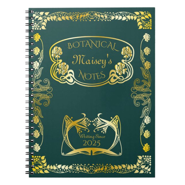 Jugendstil-Buchübersicht Botanische Motive Gold Gr Notizblock (Vorderseite)
