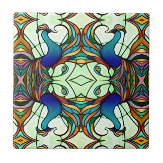 Jugendstil Bunter Pfau Glasmalerei-Stil Fliese