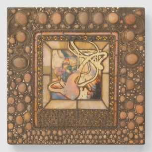 Jugendstil-Buntglas abstraktes Kürbis-Fenster Steinuntersetzer