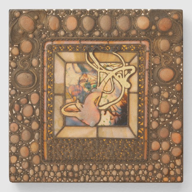 Jugendstil-Buntglas abstraktes Squashfenster Steinuntersetzer (Vorderseite)