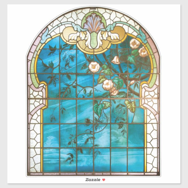 Jugendstil-Buntglas aussehen floral Viktorianisch Aufkleber (Blatt)