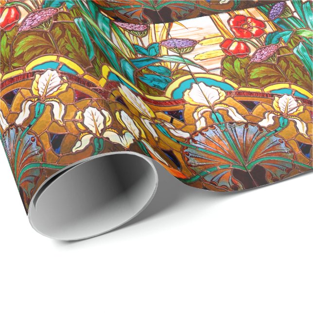 Jugendstil-Buntglas mit Blumen Geschenkpapier (Rolleneckpunkt)
