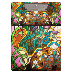 Jugendstil-Buntglas mit Blumen Klemmbrett