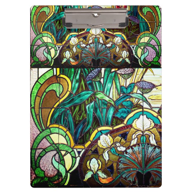 Jugendstil-Buntglas mit Blumen Klemmbrett (Vorderseite)