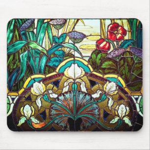 Jugendstil-Buntglas mit Blumen Mousepad