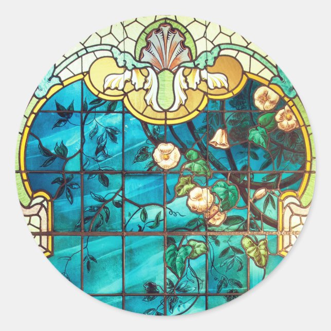 Jugendstil Buntglasfenster Viktorianisch Runder Aufkleber (Vorderseite)