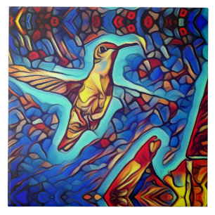 Jugendstil-Buntglasoptik Kolibri Fliese